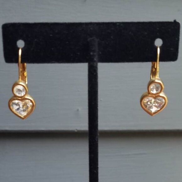 Swarovski Swan Signed Heart Round Crystal Pierced Earrings. - Picture 1 of 9